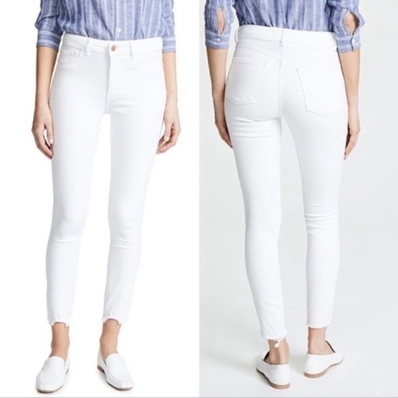 DL1961 Women White Farrow Insta Slim Frayed Ankle Button Zip Jean Size 29 - Picture 1 of 10